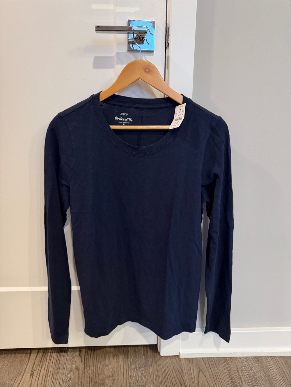 J. Crew Navy Long-Sleeve Girlfriend Tee